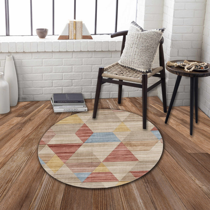 Rabbit - 41" X 41" Washable Non - Slip Round Rug - Ivory Multi