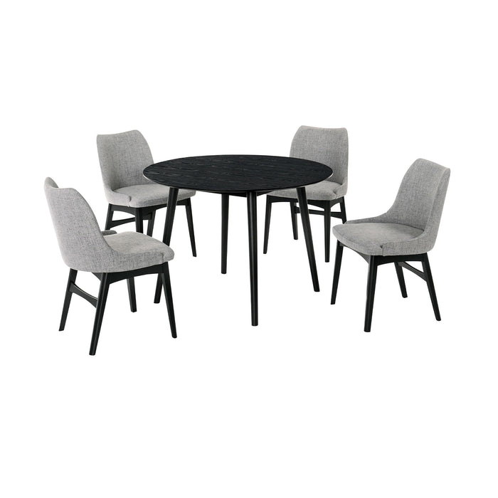 Arcadia And Azalea - Round 5 Piece Dining Set - Gray / Black
