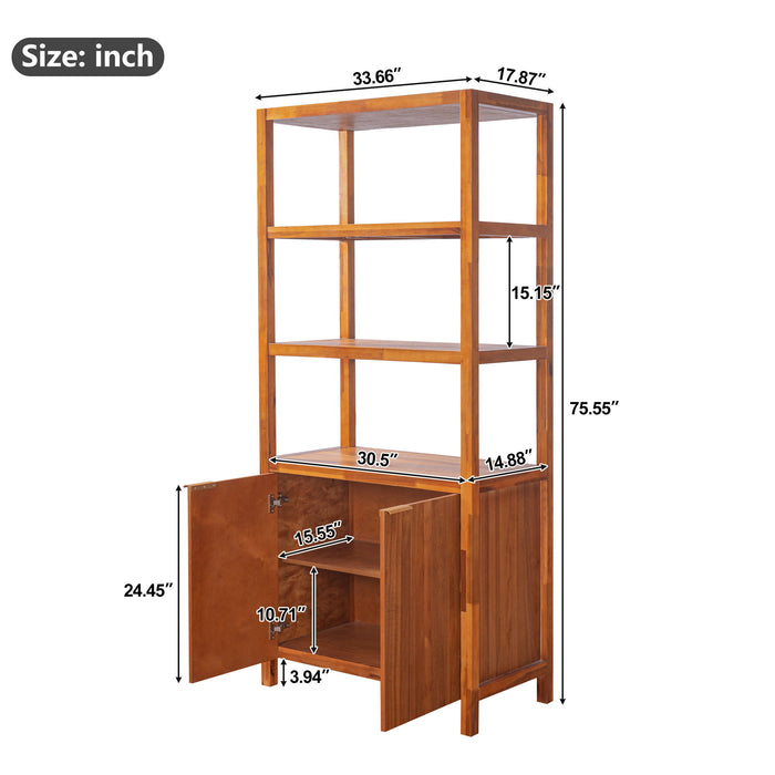 Modern Tall Storage Bookcase Cabinet With 2 Open Shelves & Double Doors