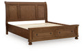 Zackaryn - King Sleigh Storage Bed - Warm Brown