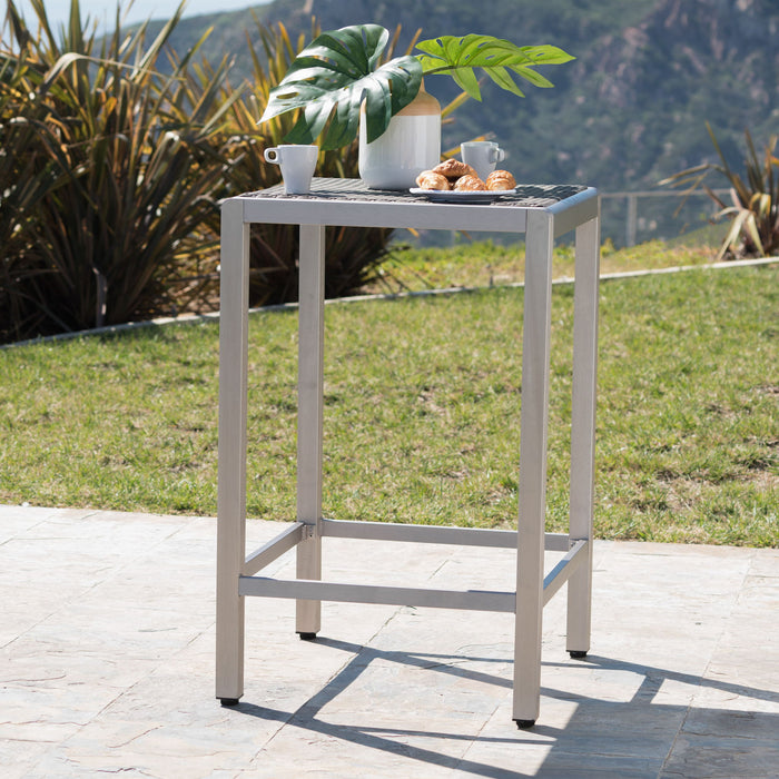 Outdoor 43" Aluminum Bar Table With Rattan Table Top - Gray