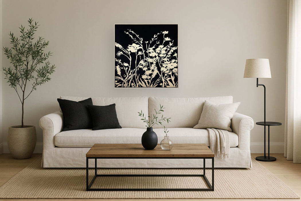 Gilded Meadow Silhouette - 32" x 32" Framed Wall Art