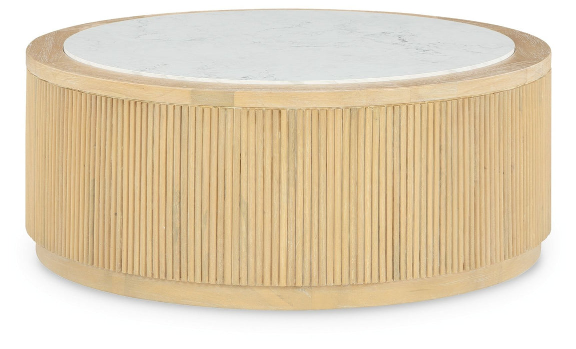Camdill - Round Cocktail Table - Light Brown / White
