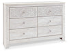 Paxberry - Six Drawer Dresser - Medallion Drawer Pulls - Whitewash
