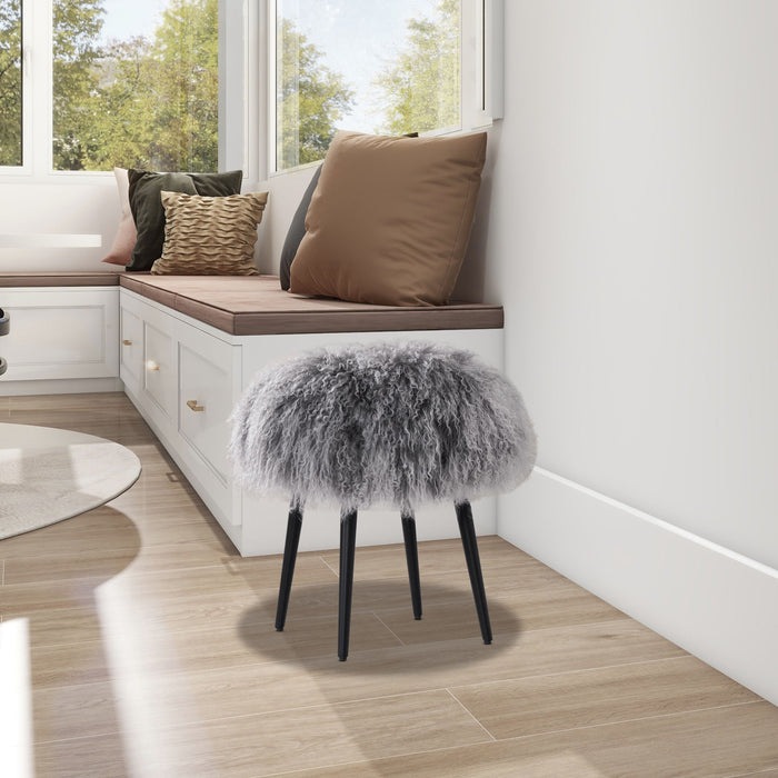 Alberta Mongolian Sheepskin Round Ottoman - Thumbnail 3