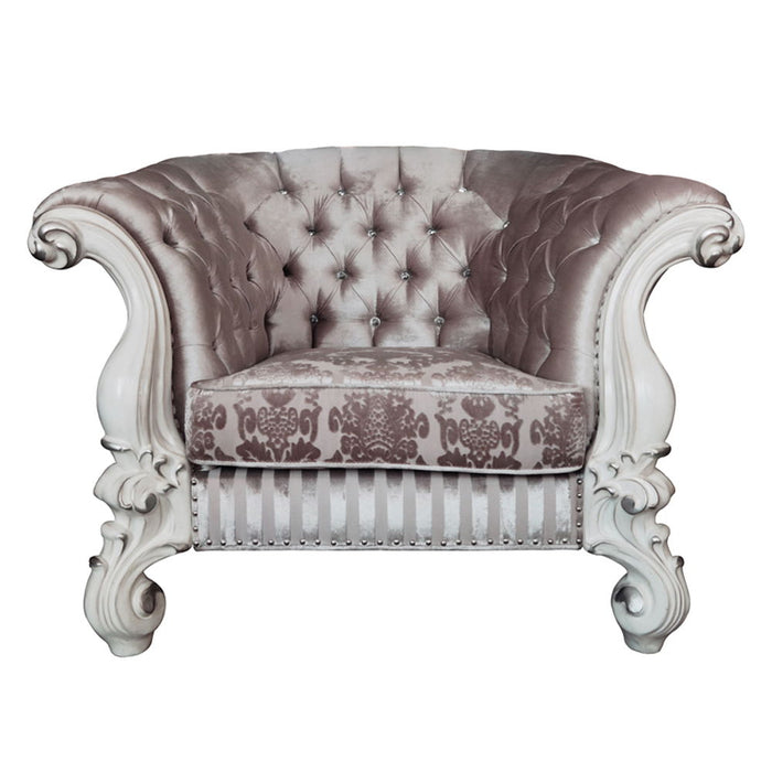 Versailles - Chair With 2 Pillows - Ivory Fabric & Bone White