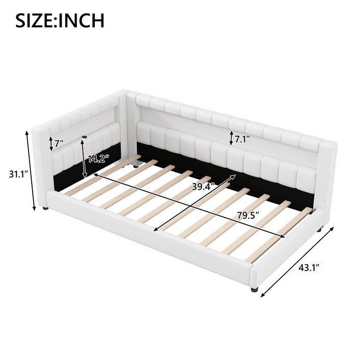 Upholstered Platform Bed With LED Belt And USB Ports