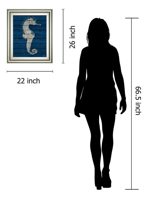 Antique Seahorse On Blue I By Patricia Pinto - Framed Print Wall Art - Blue
