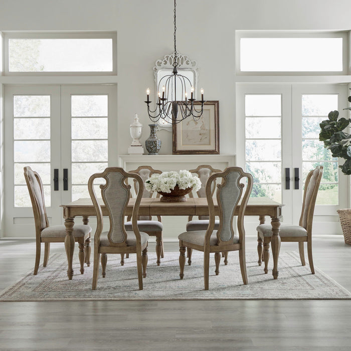 Magnolia Manor - 7 Piece Rectangular Table Set (Splat Back Upholstered Arm Chairs) - Light Brown
