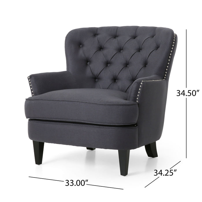 Enchante, Living Room Set With Tufted Back Club Chair And Ottoman - Gray