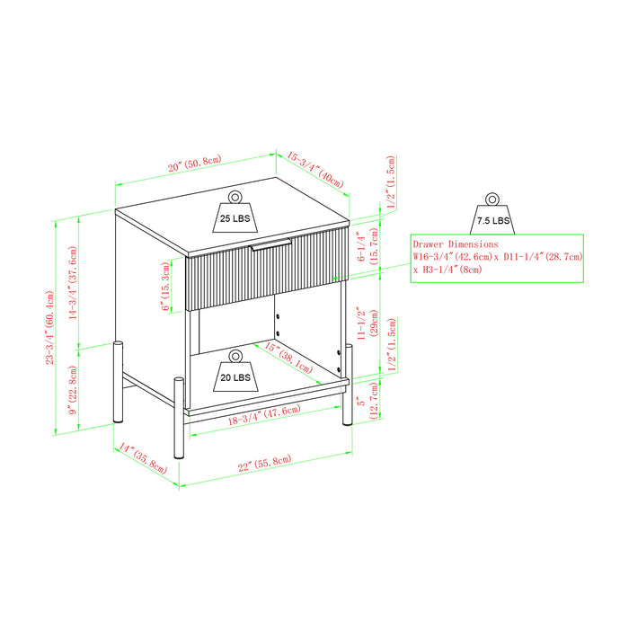Modern Fluted Drawer Nightstand With Open Cubby Coastal
