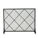 Minimalist Single Panel Iron Fireplace Screen With Diamond Design - Black