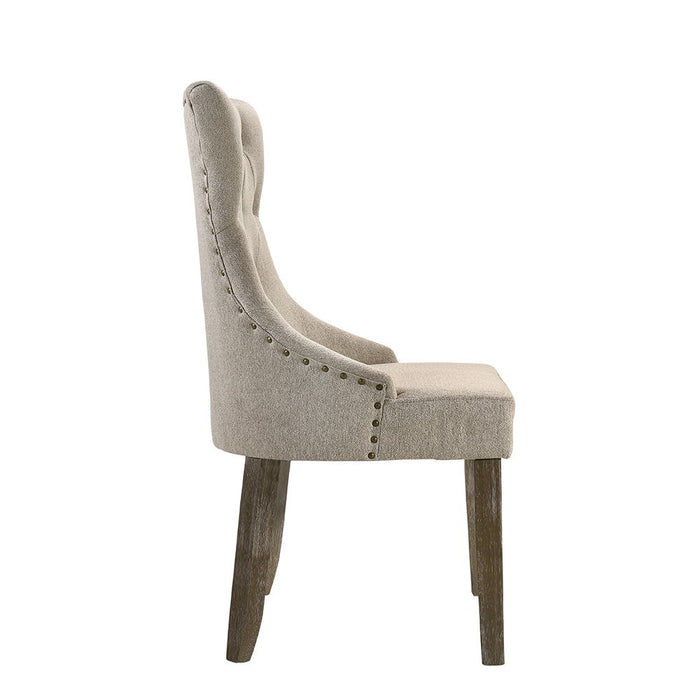 Gabrian - Side Chair Set of 2) - Two-Tone Beige Fabric & Reclaimed Gray