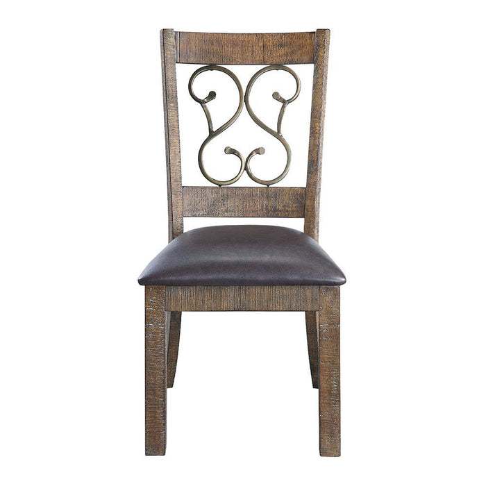 Raphaela - Side Chair Set of 2) - Black Synthetic Leather & Weathered Cherry