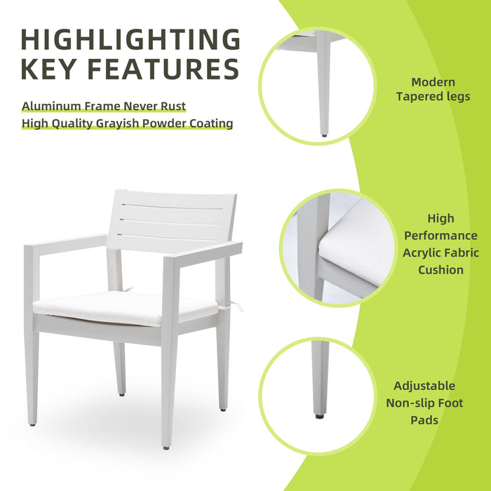 Outdoor Patio Stationary Dining Chairs With Outdoo Grade Sunbrella Fabric Cushions, Tapered Feet (Set of 4) - Grayish