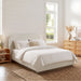 Linton - Queen Size Upholstered Platform Bed - Cream White / Light Grey / Camel Oak