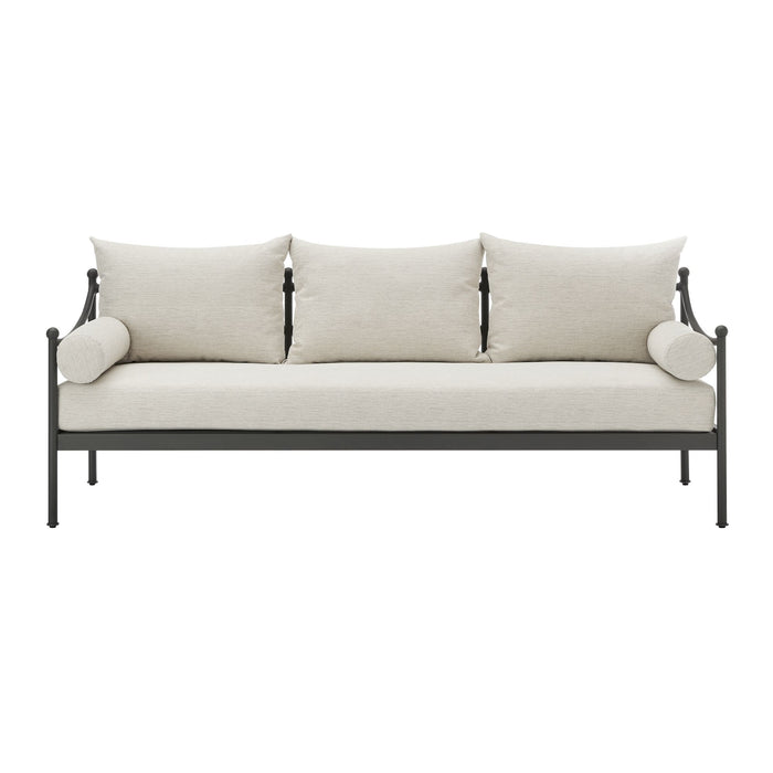 Leni - Outdoor 3 Seat Sofa With Cushions And Powder Coated Aluminum Frame - Moonveil / Warm Gray