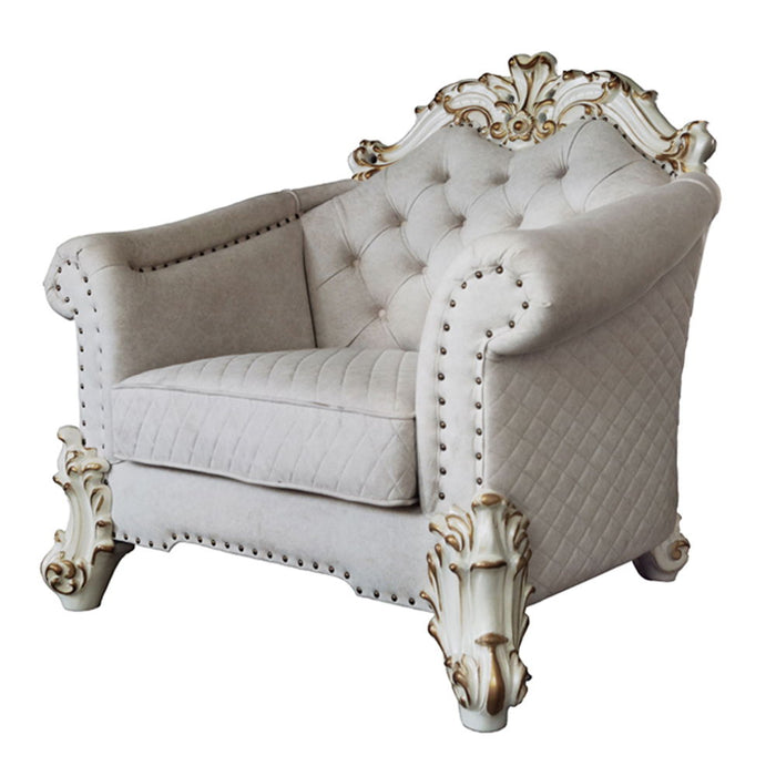 Vendome II - Chair With 2 Pillows - Two Tone Ivory Fabric & Antique Pearl