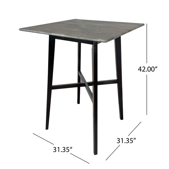 Modern Bar Height Dining Table, Rubberwood Legs And Laminate Table Top, Paladina Marble - Black