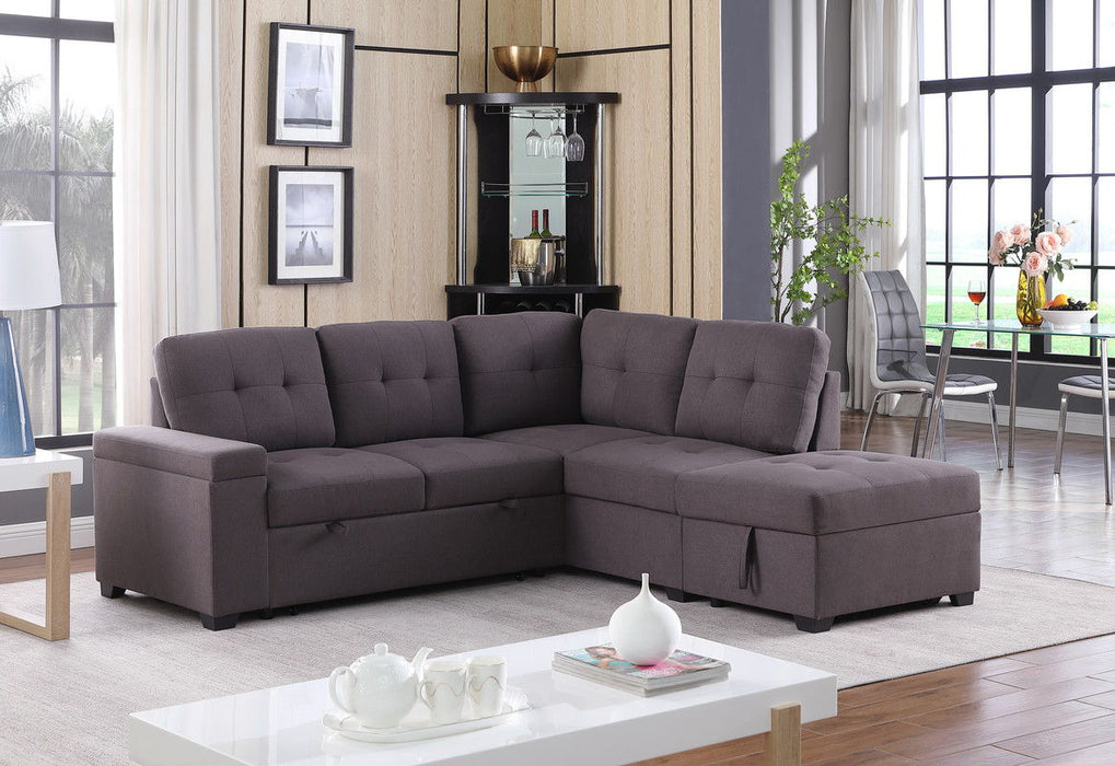 Katie - Sleeper Sectional Sofa With Storage Ottoman, Storage Arm - Brown