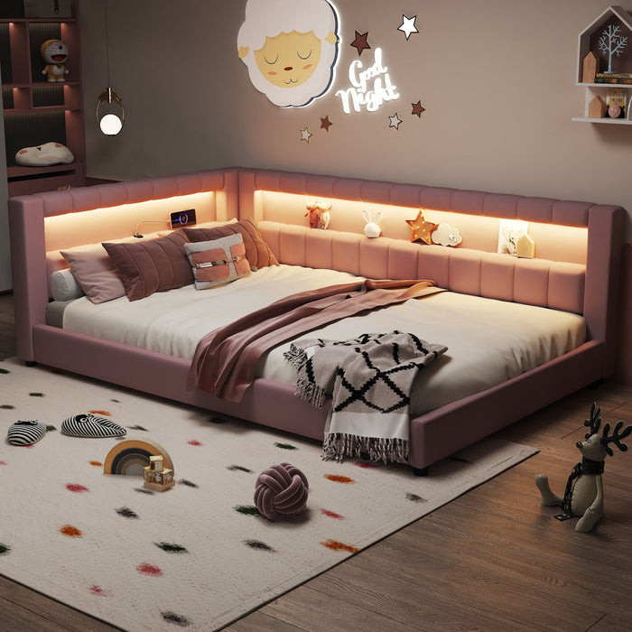 Upholstered Platform Bed With LED Belt And USB Ports