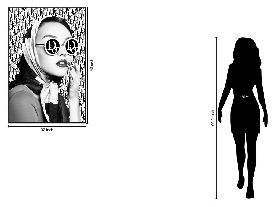 Monochrome Glamour Muse - 32" x 48" Framed Wall Art