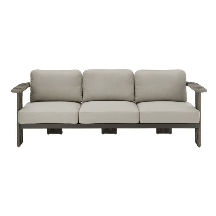 Ciela - Outdoor 3 Seat Sofa With Rattan Trim Aluminum Frame And Clouded Taupe Cushions - Dark Bronze / Gray