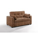 Brooklyn Cognac Queen sofa sleeper converted into a guest bed with pocket-coil support.