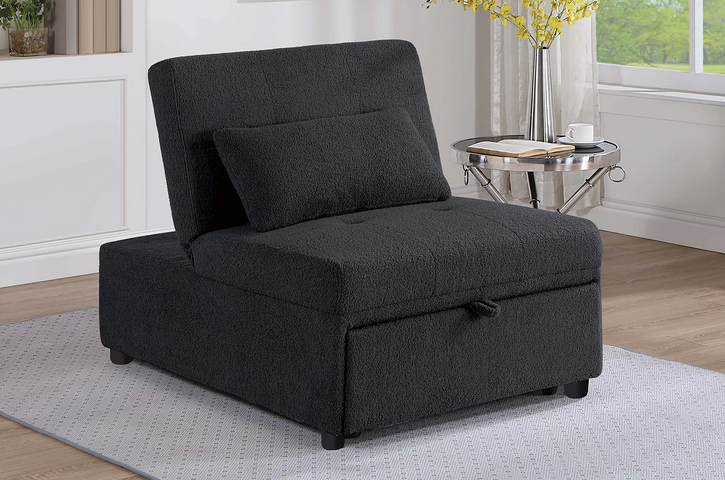  Black Sherpa armless sofa chair with modern design available at Sacramento Furniture Store