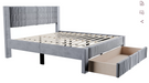 Queen corduroy platform bed with built-in storage drawer available at Sacramento Furniture Store