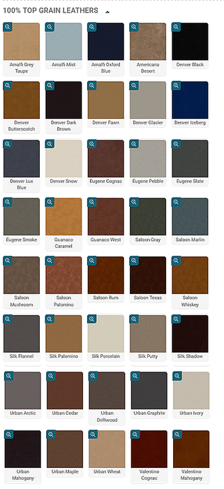 Omnia Leather top grain leather color options and swatches