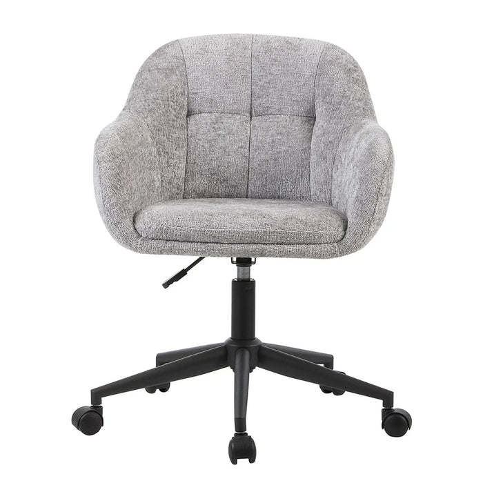 Modern adjustable vanity chair with rolling wheels and tufted backrest in Sacramento showroom