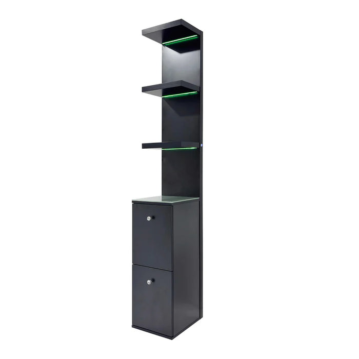 Modern mirrored storage tower with RGB shelves and drawers in Sacramento showroom
