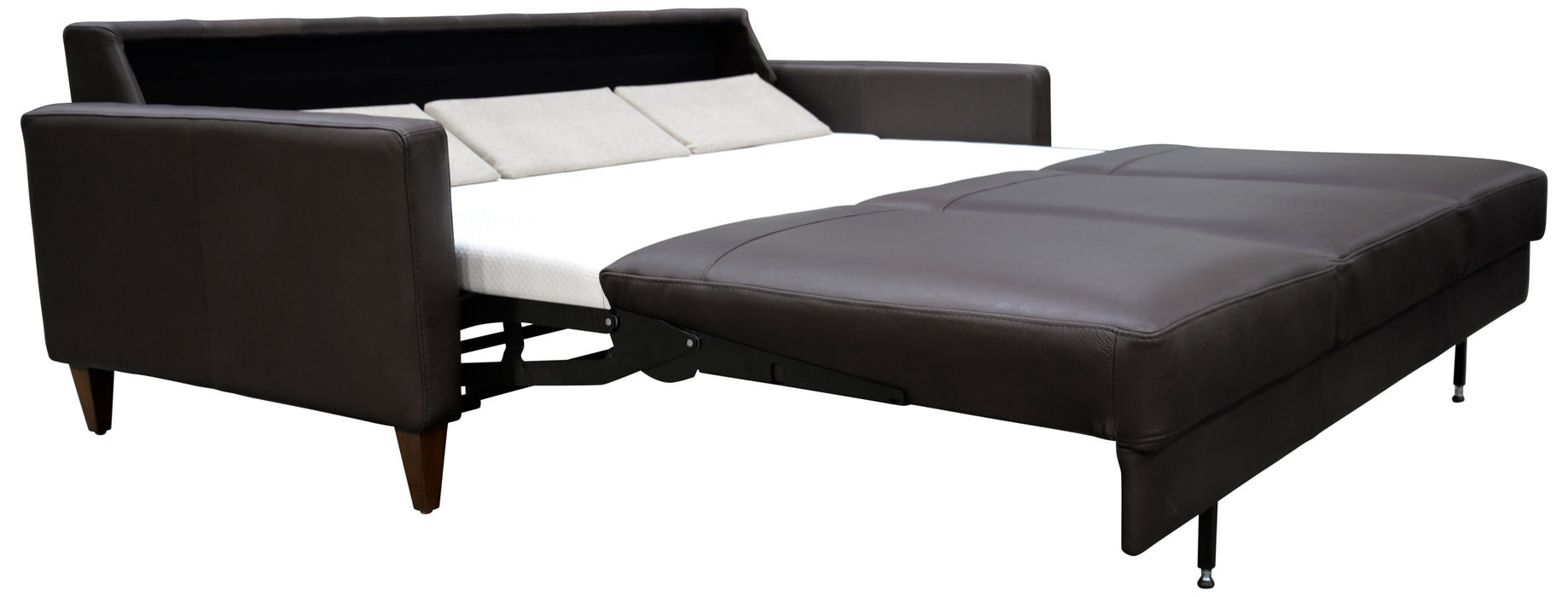 Omnia Leather sleeper sofa with bar-free bed design in Sacramento CA