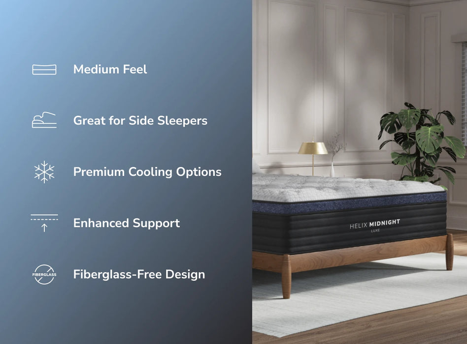 Helix Midnight Luxe mattress with GlacioTex cooling and zoned lumbar support
