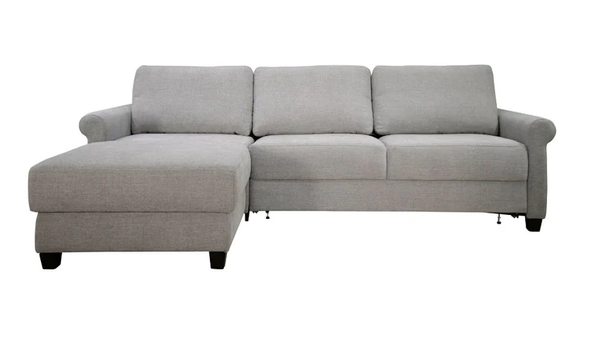 Front view of the Omnia Leather Cozy SLOFA sleeper sofa with deep cushions and rolled arms