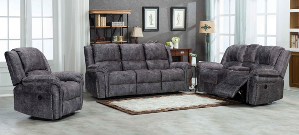 Luxury Holland Velvet Power Reclining Sofa Set with USB Ports, Nailhead Trim & Cupholders – Chair, Loveseat, Sofa