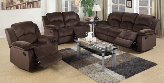 Sofa, loveseat, and recliner with pine frame and metal recliner mechanism