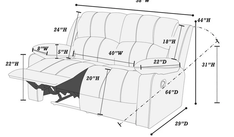 Sofa, Loveseat & Recliner Set – Padded Suede with Faux Leather, Metal Recliners & Pine Frame