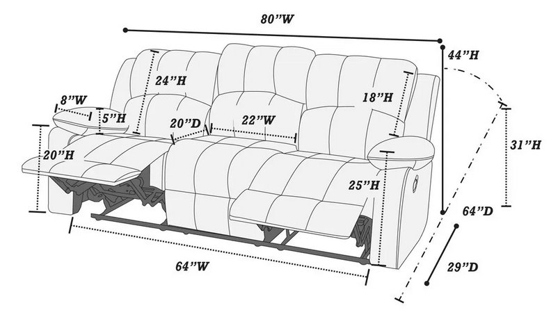 Sofa, Loveseat & Recliner Set – Padded Suede with Faux Leather, Metal Recliners & Pine Frame