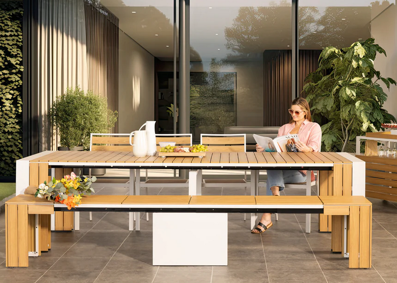Transformer Outdoor Dining Set in Light Oak – Sacramento Furniture Store, California