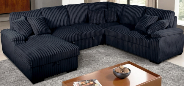 Corduroy U-Shaped Sectional Sofa with Pull Out Bed & 6 Throw Pillows – Corduroy Fabric – Perfect for Sacramento, CA Homes