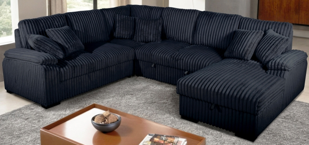 Corduroy U-Shaped Sectional Sofa with Pull Out Bed & 6 Throw Pillows – Corduroy Fabric – Perfect for Sacramento, CA Homes