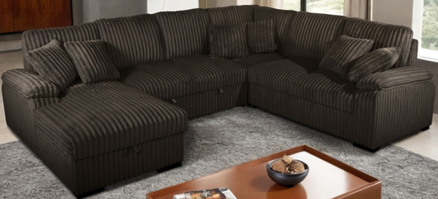 Corduroy U-Shaped Sectional Sofa with Pull Out Bed & 6 Throw Pillows – Corduroy Fabric – Perfect for Sacramento, CA Homes