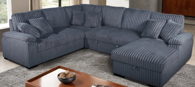 Corduroy U-Shaped Sectional Sofa with Pull Out Bed & 6 Throw Pillows – Corduroy Fabric – Perfect for Sacramento, CA Homes