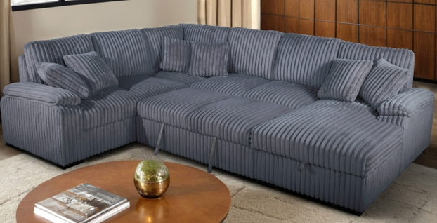 Corduroy U-Shaped Sectional Sofa with Pull Out Bed & 6 Throw Pillows – Corduroy Fabric – Perfect for Sacramento, CA Homes