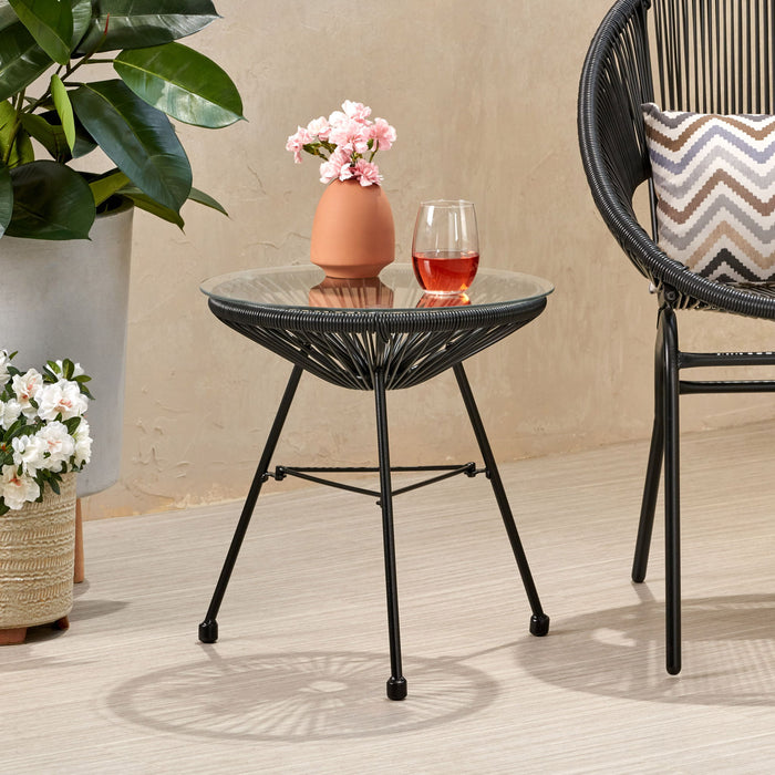 Nusa - Modern Rattan Side Table With Tempered Glass Top