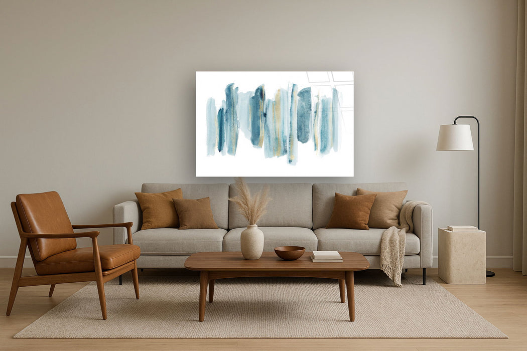 Temp Glass With Foil - Abstract Blue / White / Gold 2 - Blue