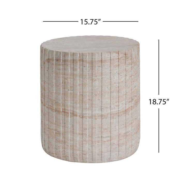 Elegant Outdoor / Indoor Lightweight Concrete Side Table With Travertine - Beige