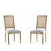 French Country Dining Chair With Rectangular Cane Backrest And Smooth Upholstered Seating